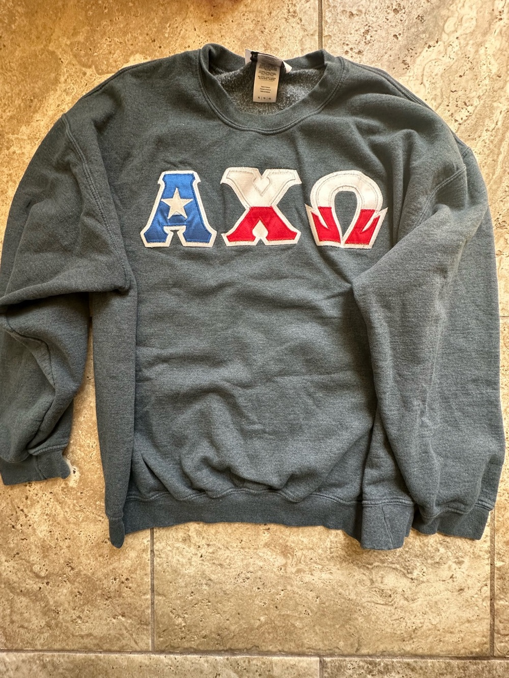 AXO Classic Gray Crewneck Sweatshirt with Red, White & Blue Lettering